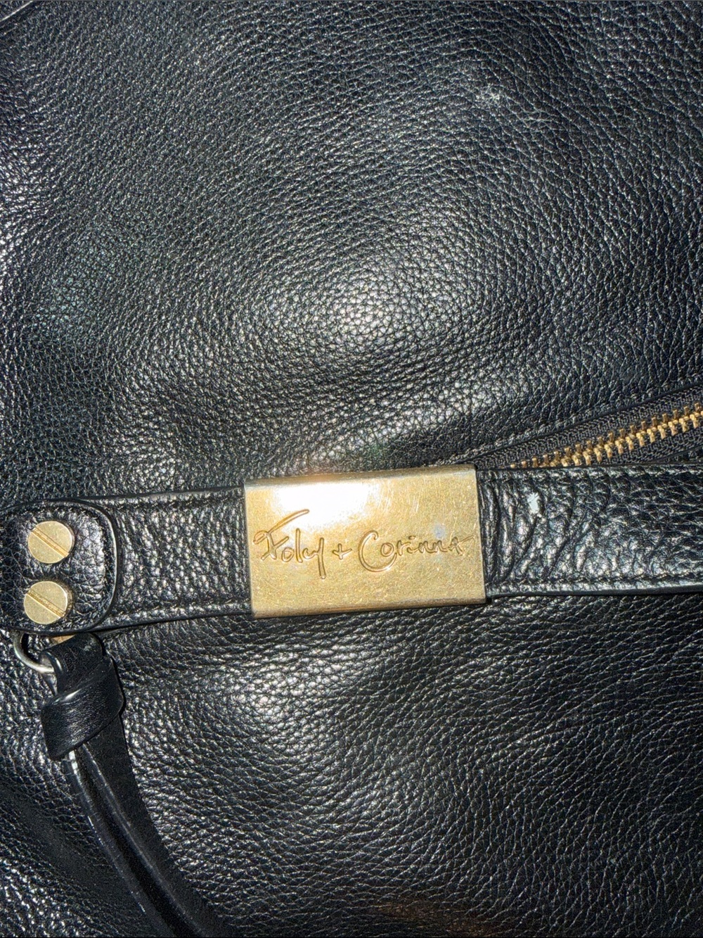 Foley + Corinna Black Leather Shoulder Bag with Gold Studs - Picture 3 of 5